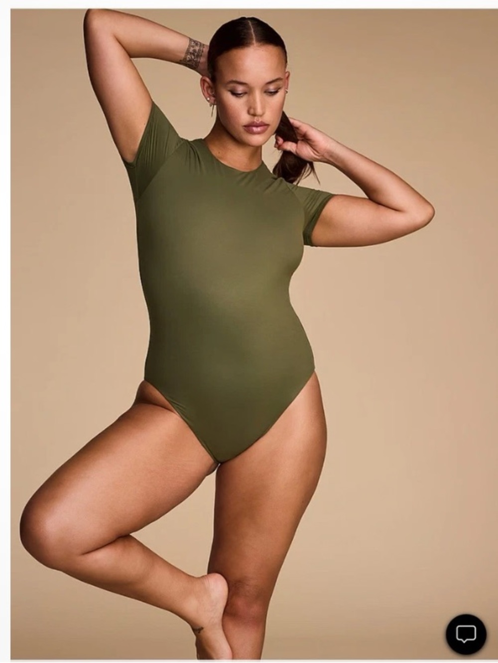 PINK Victoria's Secret Olive Green Short Sleeve Bodysuit